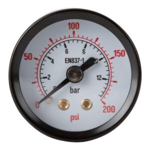 Pressure Gauge 1/8" BSP 0-13 bar / 200 PSI – Back connection – Steel casing